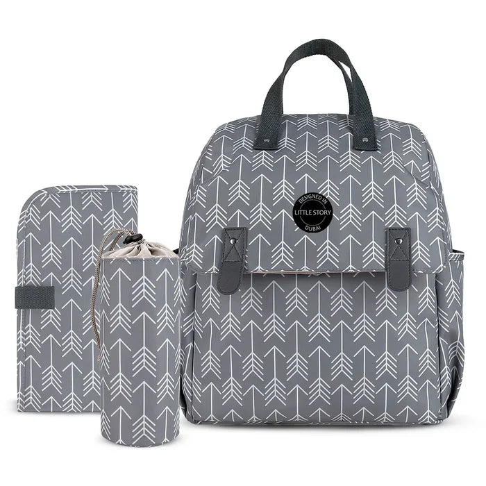 Little Story Set of 3 Diaper Backpack With Changing Mat and Bottle Bag