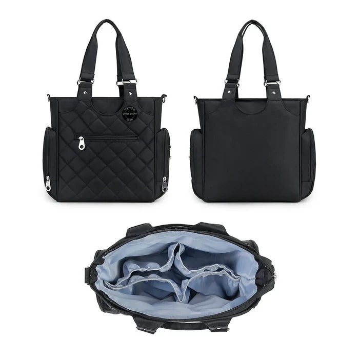 Little Story Set of 7 Quilted Diaper Bag with Stroller Straps and Changing Mat