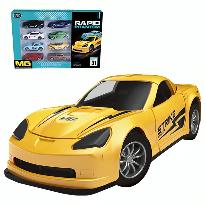 Little Story Slide Die Cast Toy Rapid Car Set (8 Pcs)