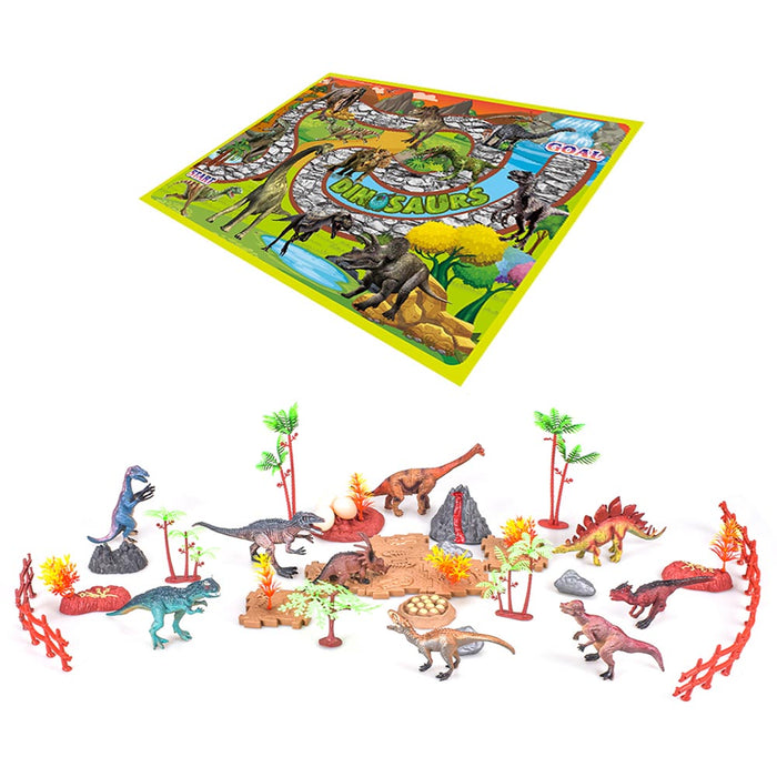 Little Story Toy Dino World Set With 9Pcs Dinosaur, Scene Carpet and Accessories (18 Pcs)