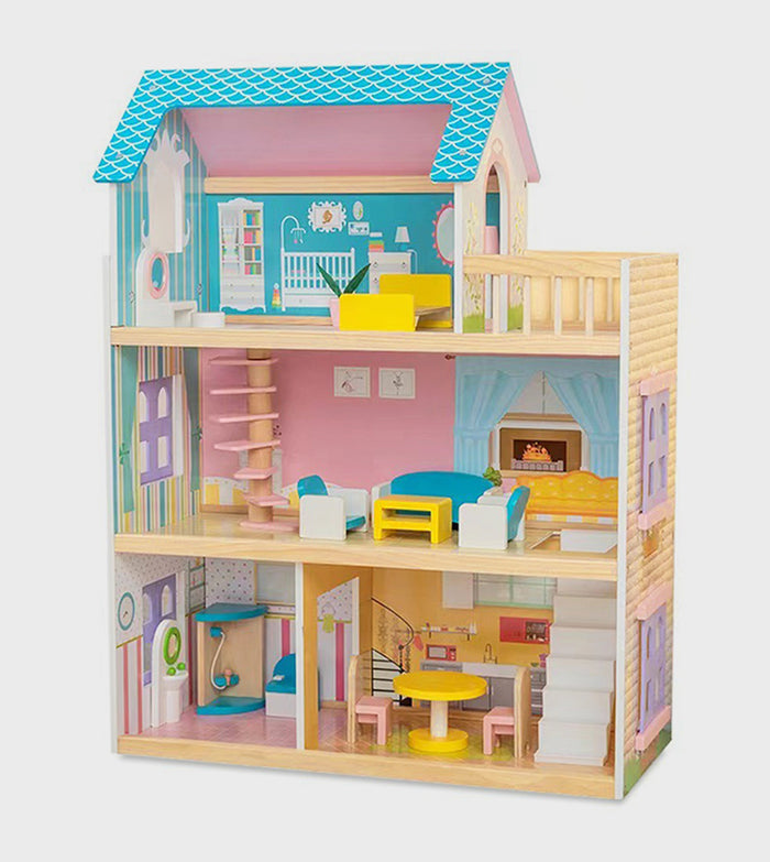 Little Story Wooden Dollhouse 3 Floors With  Furniture, Accessories & Dolls