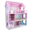 Little Story Wooden Dollhouse Triple Floor Castle Villa w/ Furniture and Accessories (Pink)