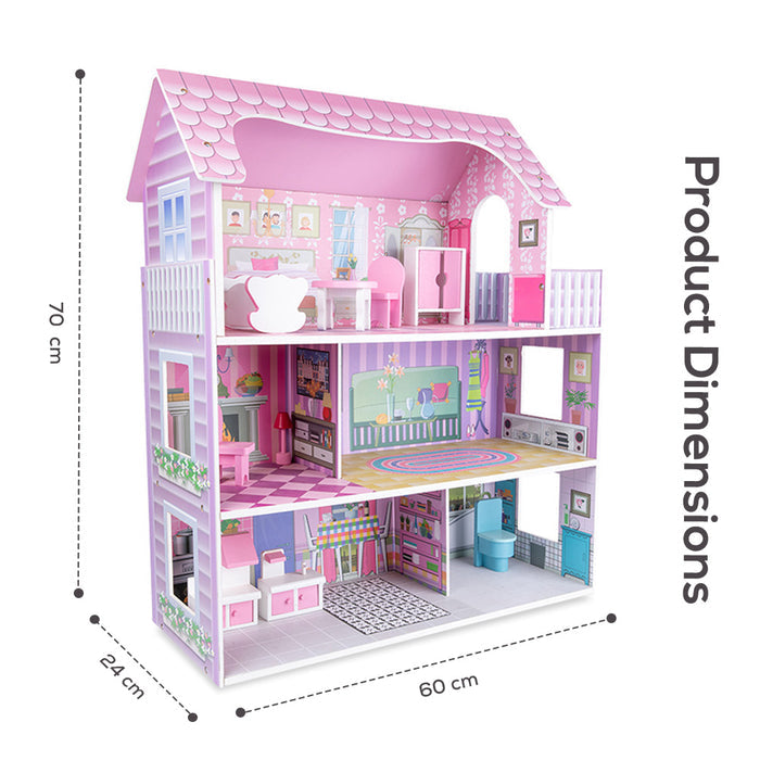Little Story Wooden Dollhouse Triple Floor Castle Villa w/ Furniture and Accessories (Pink)