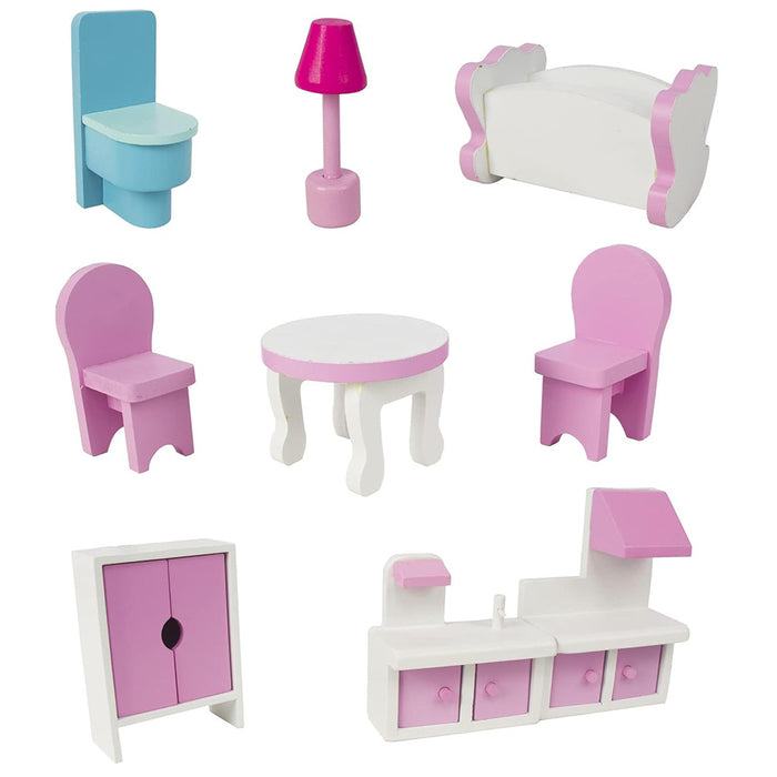 Little Story Wooden Dollhouse Triple Floor Castle Villa w/ Furniture and Accessories (Pink)