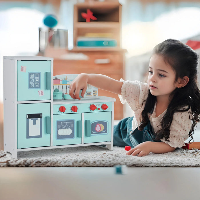 Little Story Wooden Kitchen w/ Refrigerator and Accessories (Teal)