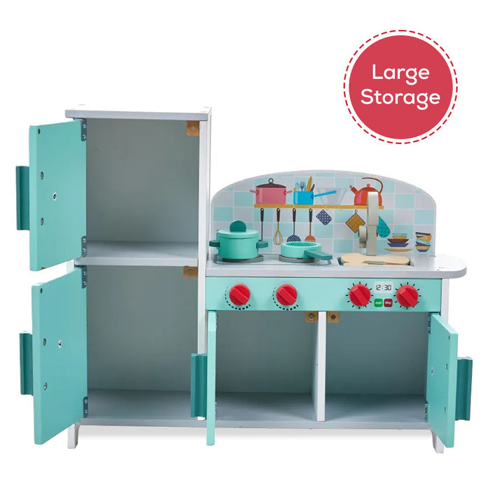 Little Story Wooden Kitchen w/ Refrigerator and Accessories (Teal)