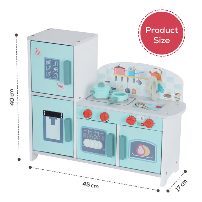 Little Story Wooden Kitchen w/ Refrigerator and Accessories (Teal)