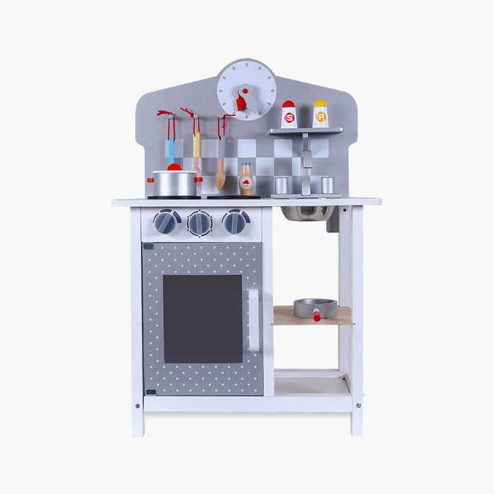 Little Story Wooden Kitchen With Wall Clock (Slate Grey)