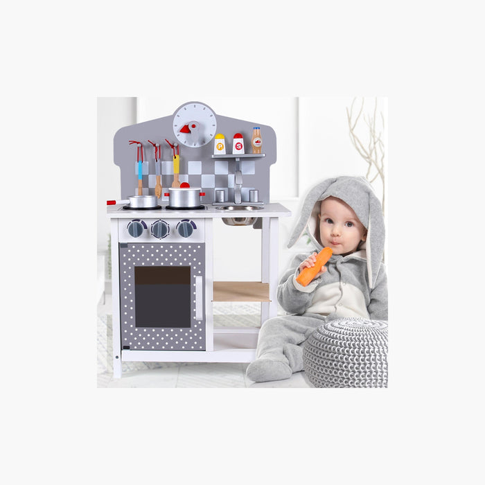 Little Story Wooden Kitchen With Wall Clock (Slate Grey)