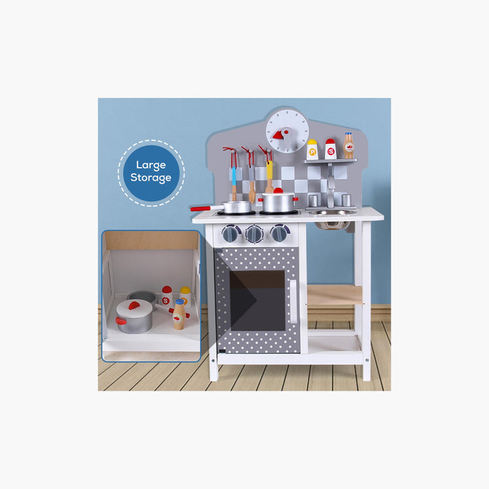 Little Story Wooden Kitchen With Wall Clock (Slate Grey)