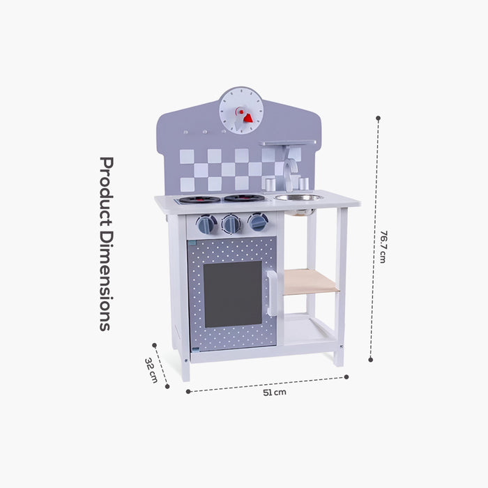 Little Story Wooden Kitchen With Wall Clock (Slate Grey)