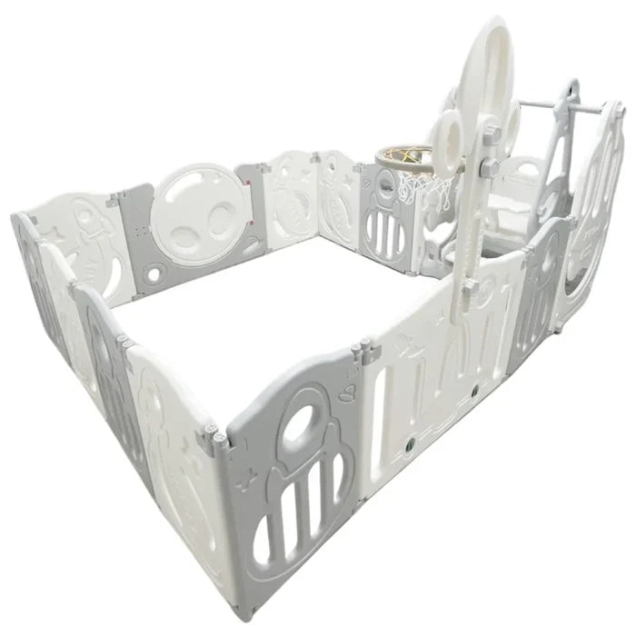 Little Toddlers Foldable Playpen (10 Simple Panel, 1 Game Panel, 1  Door, 1 Basketball Hoop, 1 Swing)
