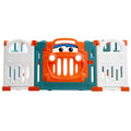 Little Toddlers Foldable Playpen (10 Simple Panel, 1 Game Panel, 1 Door Green/Orange) 111x155x63 cm