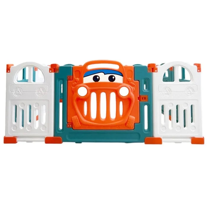 Little Toddlers Foldable Playpen (10 Simple Panel, 1 Game Panel, 1 Door Green/Orange) 111x155x63 cm