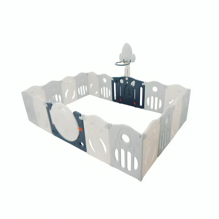 Little Toddlers Foldable Playpen (16 Simple Panel 1 Game Panel, 1 Door, 1 Basketball Hoop)