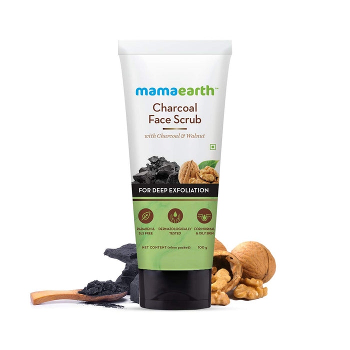 Mamaearth Charcoal Face Scrub For Oily Skin & Normal Skin With Charcoal & Walnut For Deep Exfoliation (100g)