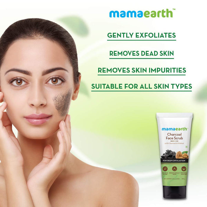 Mamaearth Charcoal Face Scrub For Oily Skin & Normal Skin With Charcoal & Walnut For Deep Exfoliation (100g)