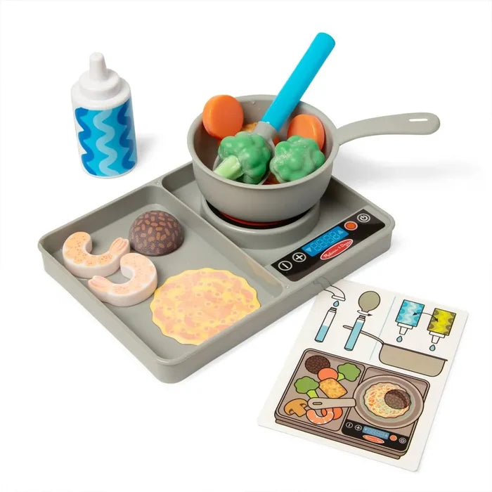 Melissa & Doug - Simmer & Stir Stovetop Pretend Play Set - 19 Pcs - Multicolor
