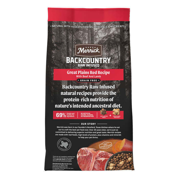 Merrick Backcountry Grain Free Dry Adult Dog Food Kibble With Freeze Dried Raw Pieces, Great Plains Red Recipe