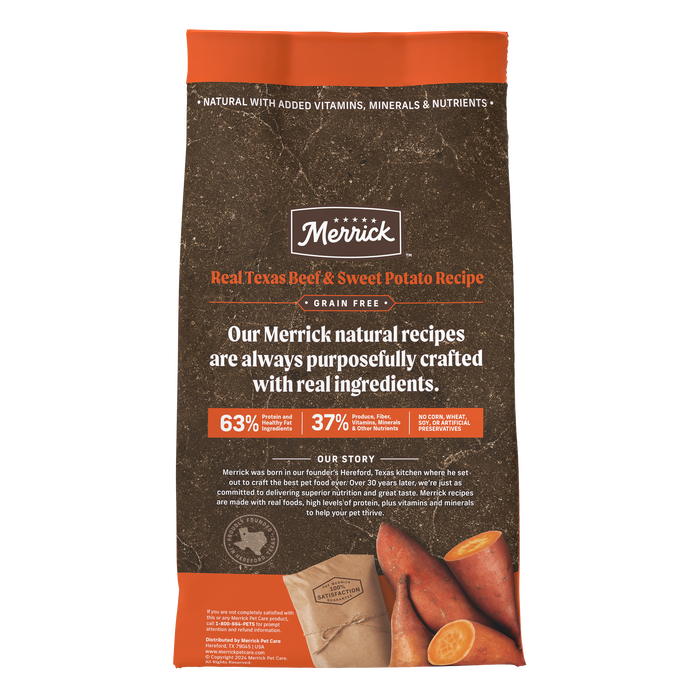 Merrick Premium Grain Free Dry Adult Dog Food, Wholesome And Natural Kibble, Real Texas Beef And Sweet Potato