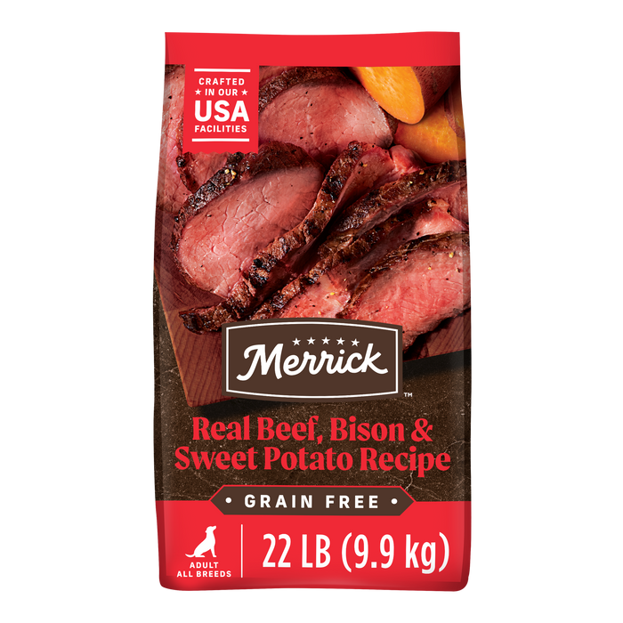 Merrick Premium Grain Free Dry Adult Dog Food, Wholesome And Natural Kibble With Beef, Bison And Sweet Potato