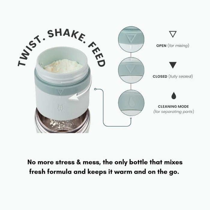 Milk + Water All In One Baby Bottle Stainless Steel (9oz, Arctic White, Fast Flow)