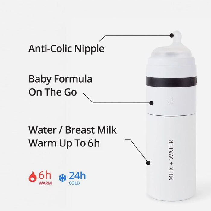 Milk + Water All In One Baby Bottle Stainless Steel (9oz, Dusty PInk, Medium Flow)
