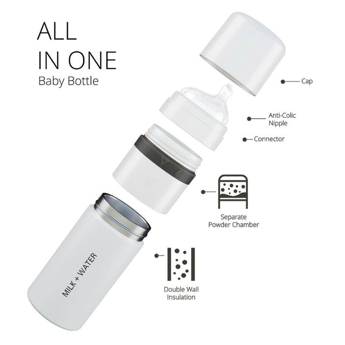 Milk + Water All In One Baby Bottle Stainless Steel (9oz, Olive Green, Medium Flow)