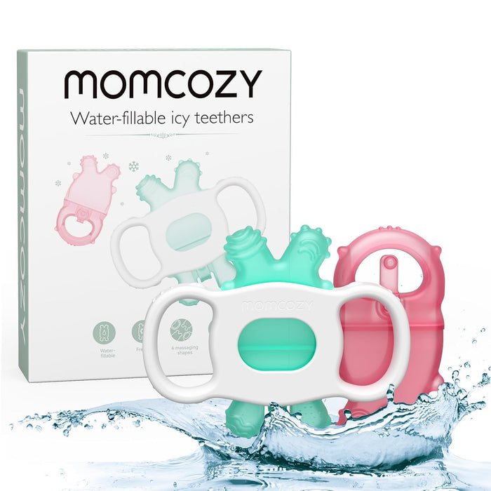 Momcozy Baby Teether Toys (Green & Pink) - Pack of 2