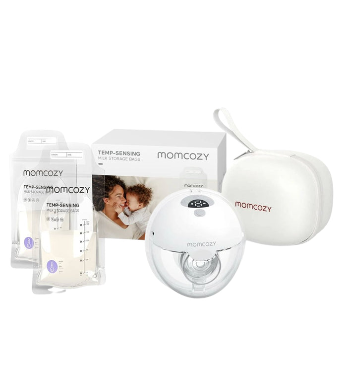 Momcozy M5 Wearable Breast Pump (Grey) + Momcozy Breast milk Storage Bags - 50pcs