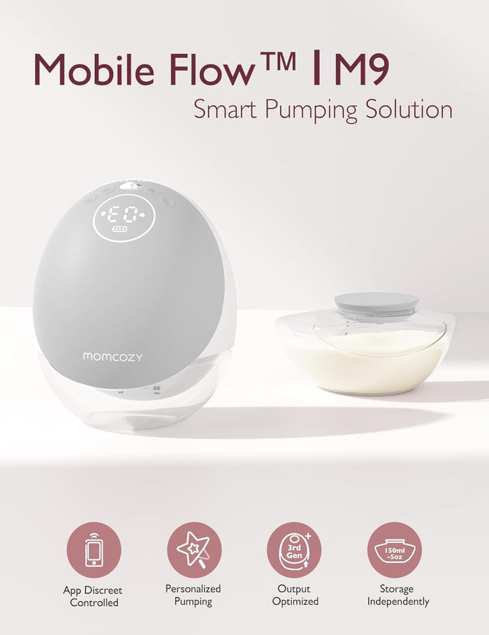 Momcozy M9 Wearable Breast Pump, Mobile App Controlled - Grey