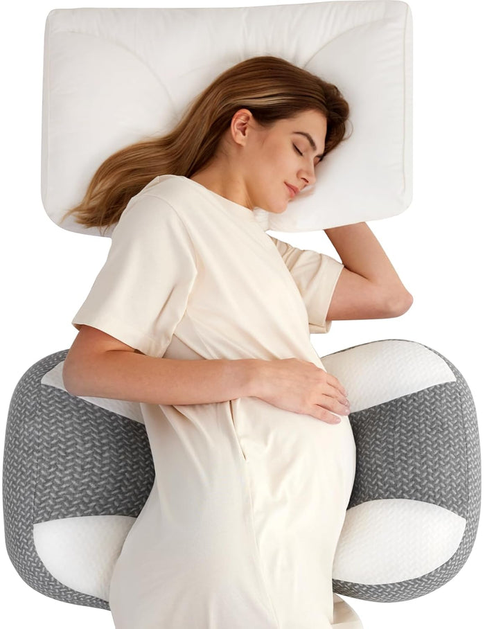 Momcozy Plus W-Shaped Pregnancy Pillow for Sleeping (Grey and White)