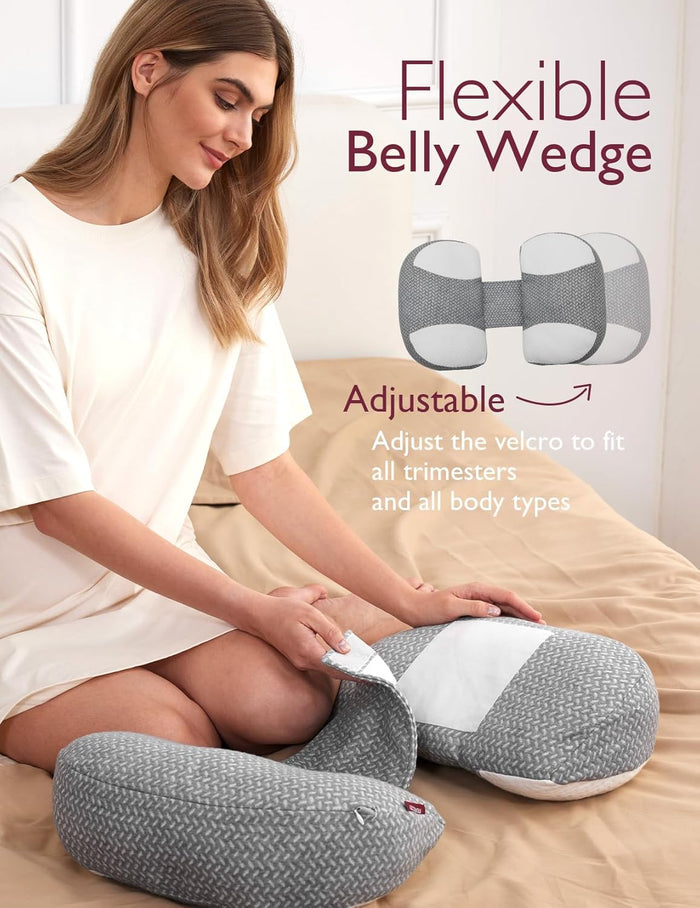 Momcozy Plus W-Shaped Pregnancy Pillow for Sleeping (Grey and White)