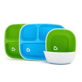 Munchkin Splash 4 Piece Toddler Divided Plate and Bowl Dining Set, Blue/Green.