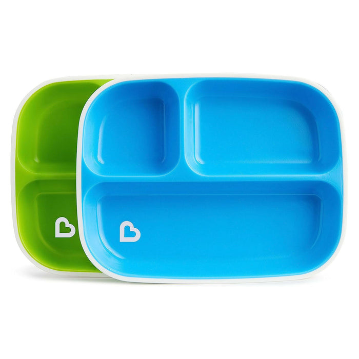 Munchkin Splash 4 Piece Toddler Divided Plate and Bowl Dining Set, Blue/Green.