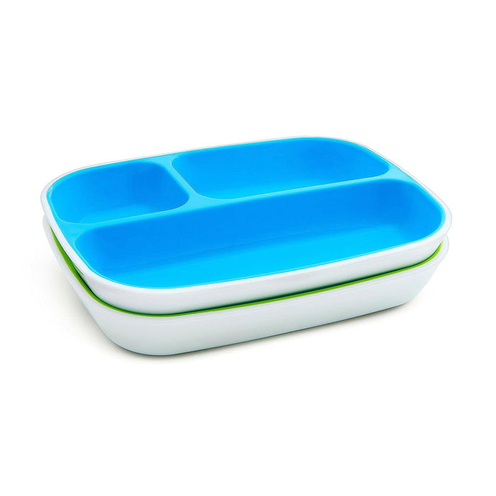 Munchkin Splash 4 Piece Toddler Divided Plate and Bowl Dining Set, Blue/Green.