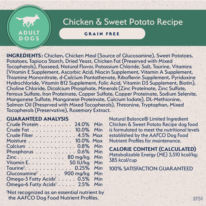 Natural Balance Limited Ingredient Grain Free Dry Dog Food, Chicken & Sweet Potato Recipe, 12 lbs.