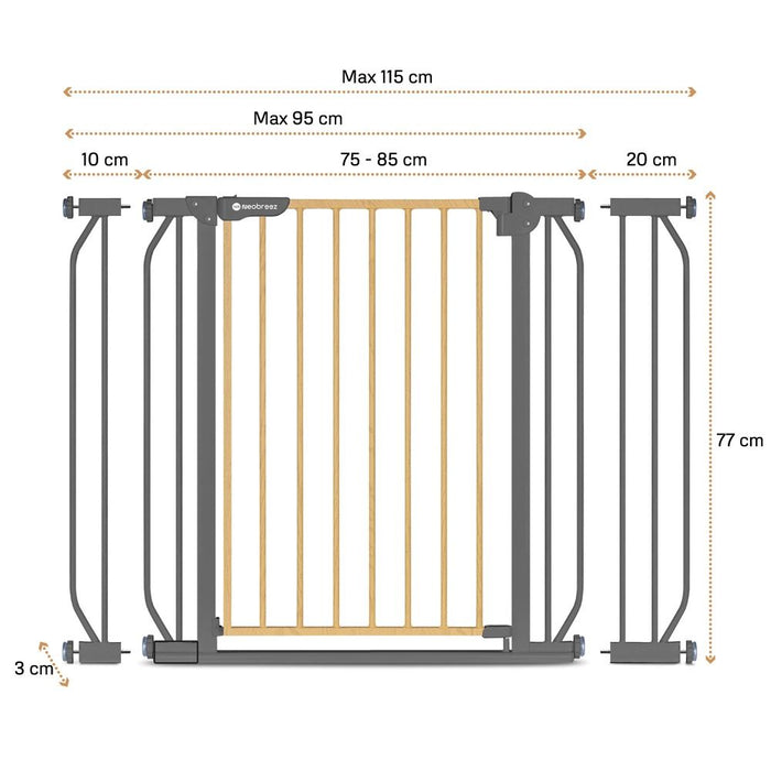 Neobreez Fermii Safety Gate (75 to 85 cm standard, up to 115 cm with extensions)
