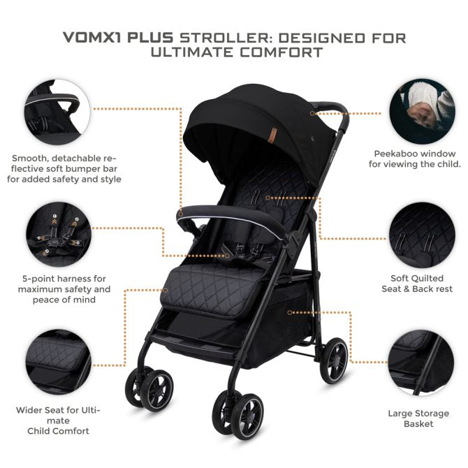 Neobreez Vomxi Plus Baby Stroller 2-in-1 Travel System (Black)