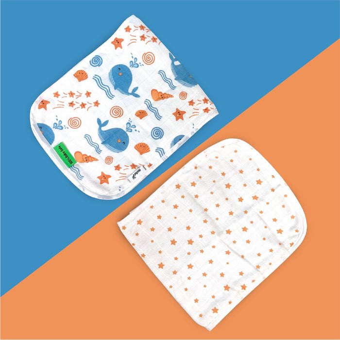 Nuluv Baby Burp Cloth (Blue Whale And Stars) - Pack of 2