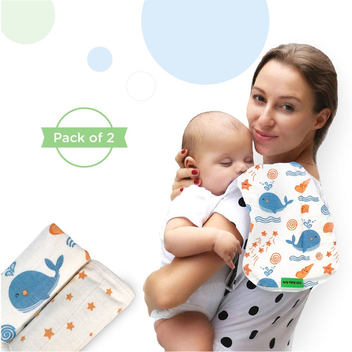 Nuluv Baby Burp Cloth (Blue Whale And Stars) - Pack of 2