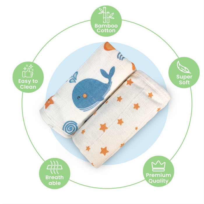 Nuluv Baby Burp Cloth (Blue Whale And Stars) - Pack of 2