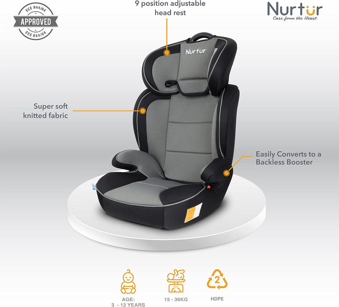 Nurtur 3-in-1 Jupiter Toddler Car Seat & Booster Seat – Grey