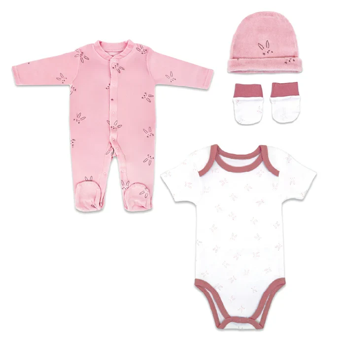 Nurtur 4-Piece Newborn Gift Set - Cotton Sleeper & Bodysuit