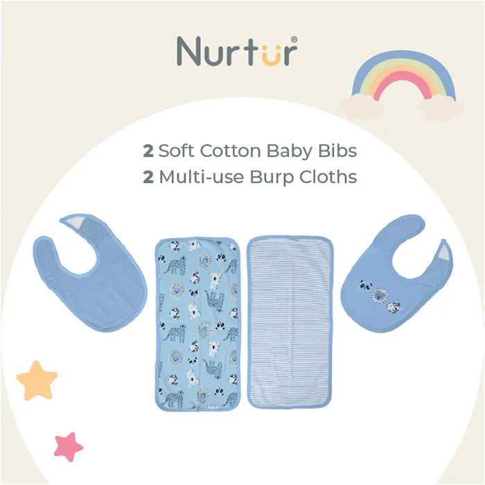 Nurtur Baby Bib & Burp Cloth Set (2 Bibs + 2 Burp Cloths)