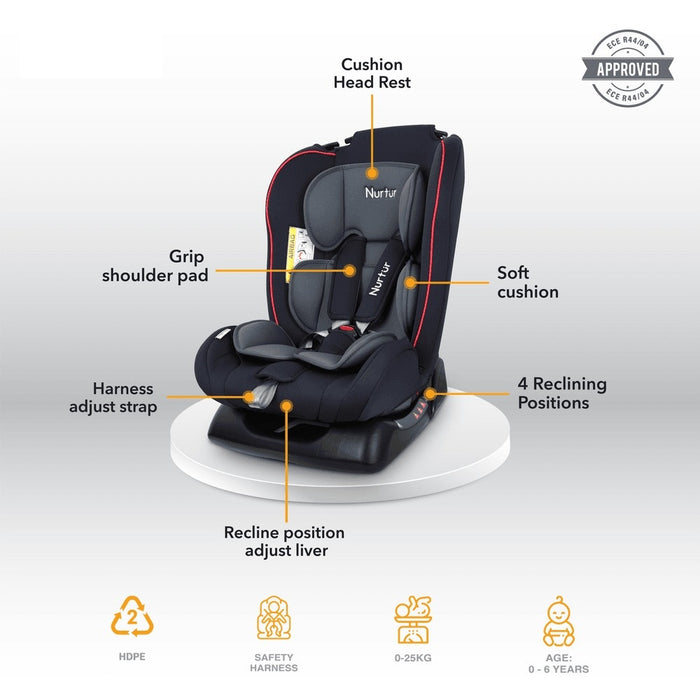 Nurtur Bruno 3-in-1 Car Seat 143° Angle (Group 0+/1/2), Upto 25kg - Black