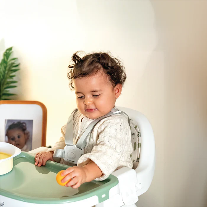 Nurtur High chair, Storage Basket, Lockable Wheels, Detachable Tray (Green)