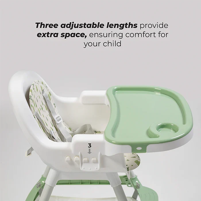 Nurtur High chair, Storage Basket, Lockable Wheels, Detachable Tray (Green)