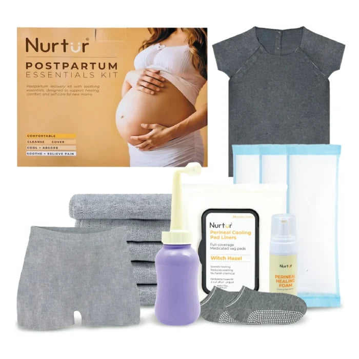 Nurtur Pospartum Recovery Care Kit - 7 in 1 W/ Peri Bottle & Cooling Pads