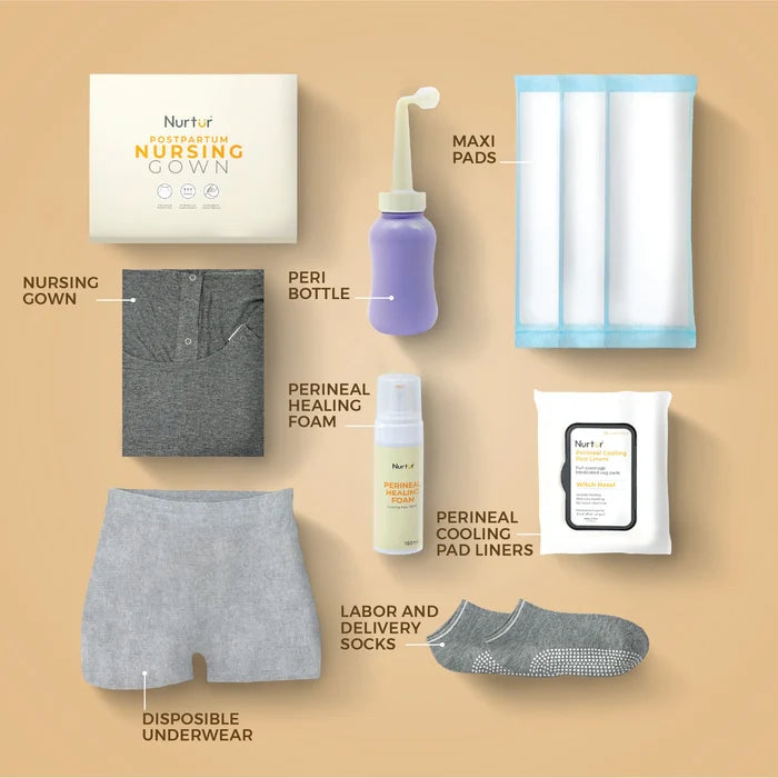 Nurtur Pospartum Recovery Care Kit - 7 in 1 W/ Peri Bottle & Cooling Pads